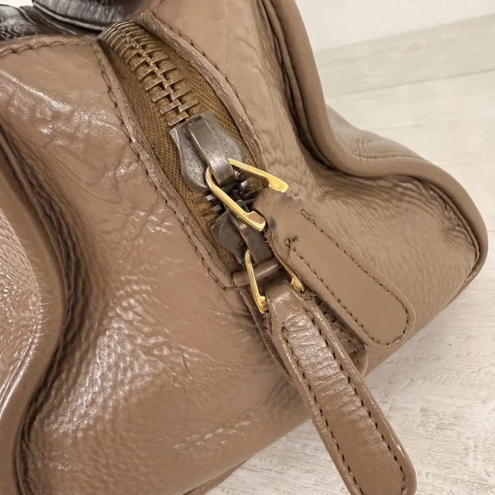 Gucci Satchel Hand Bag Taupe Brown Leather Snakeskin Trim Gold Hardware M Office